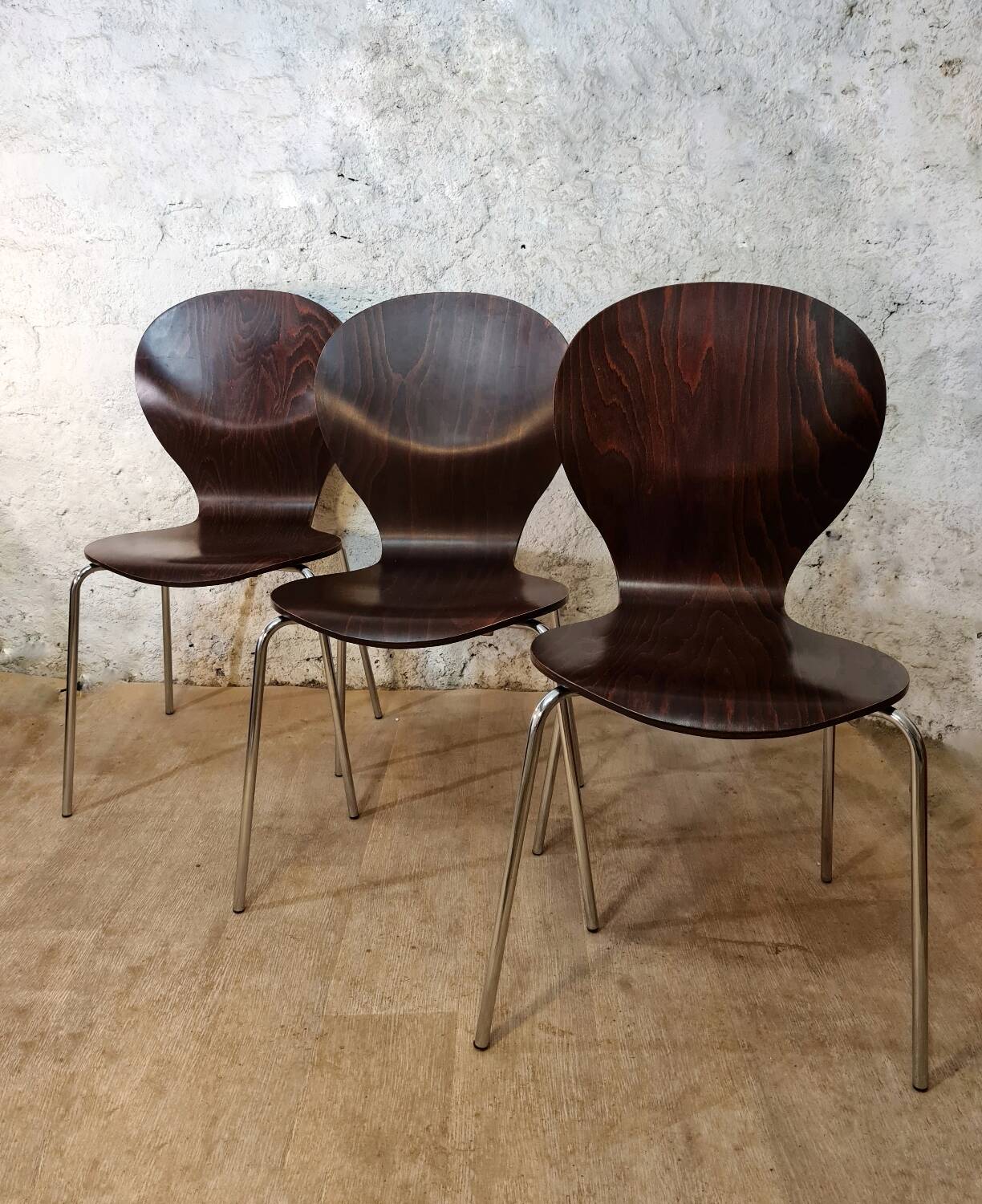 Set of stackable wooden chairs