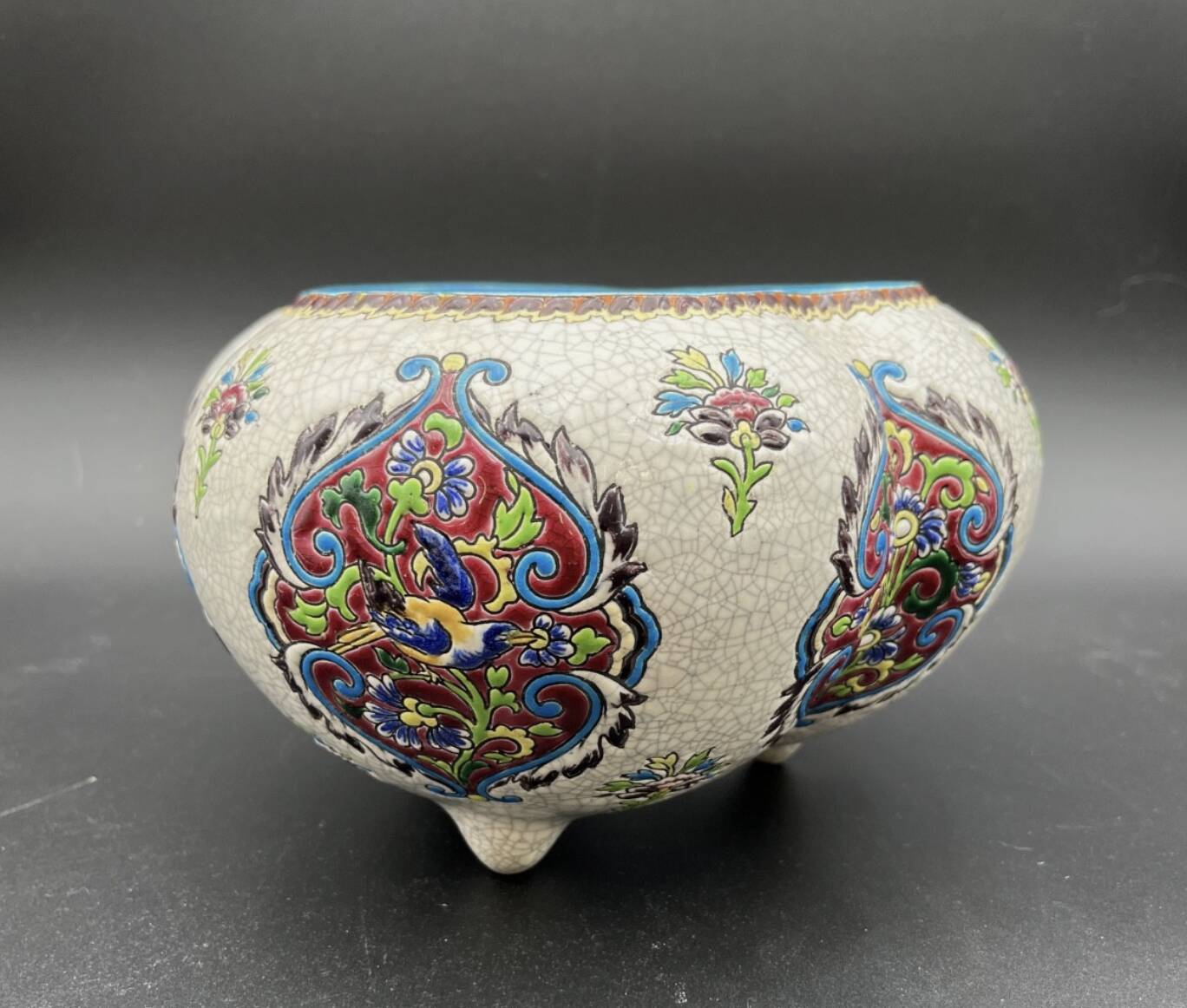 Late 19th century glazed earthenware planter, Longwy enamel style - 648003