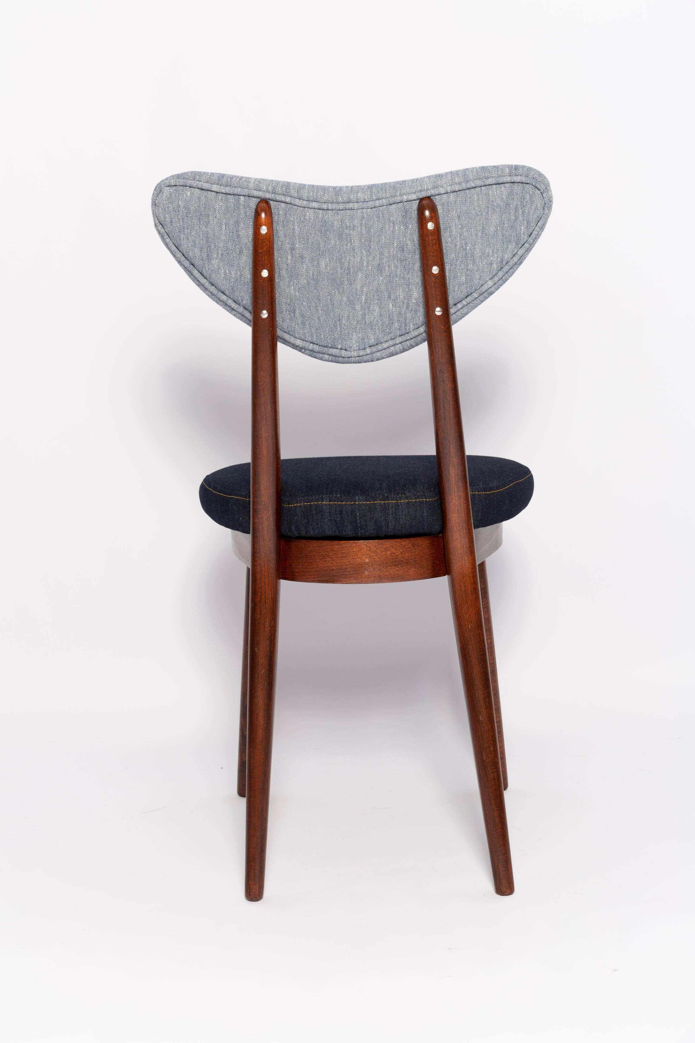 Heart-shaped chair in light and dark blue denim, mid-century style, Europe, 1960s.