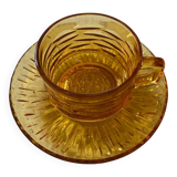Set of Vereco cups and saucers, amber glass
