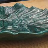 Grand plat feuille émaillé vert