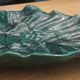 Large green enameled leaf dish
