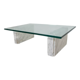 Coffee table in carrara marble and glass