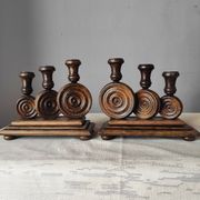 Brutalist turned wood candlestick holders – vintage 50s-60s