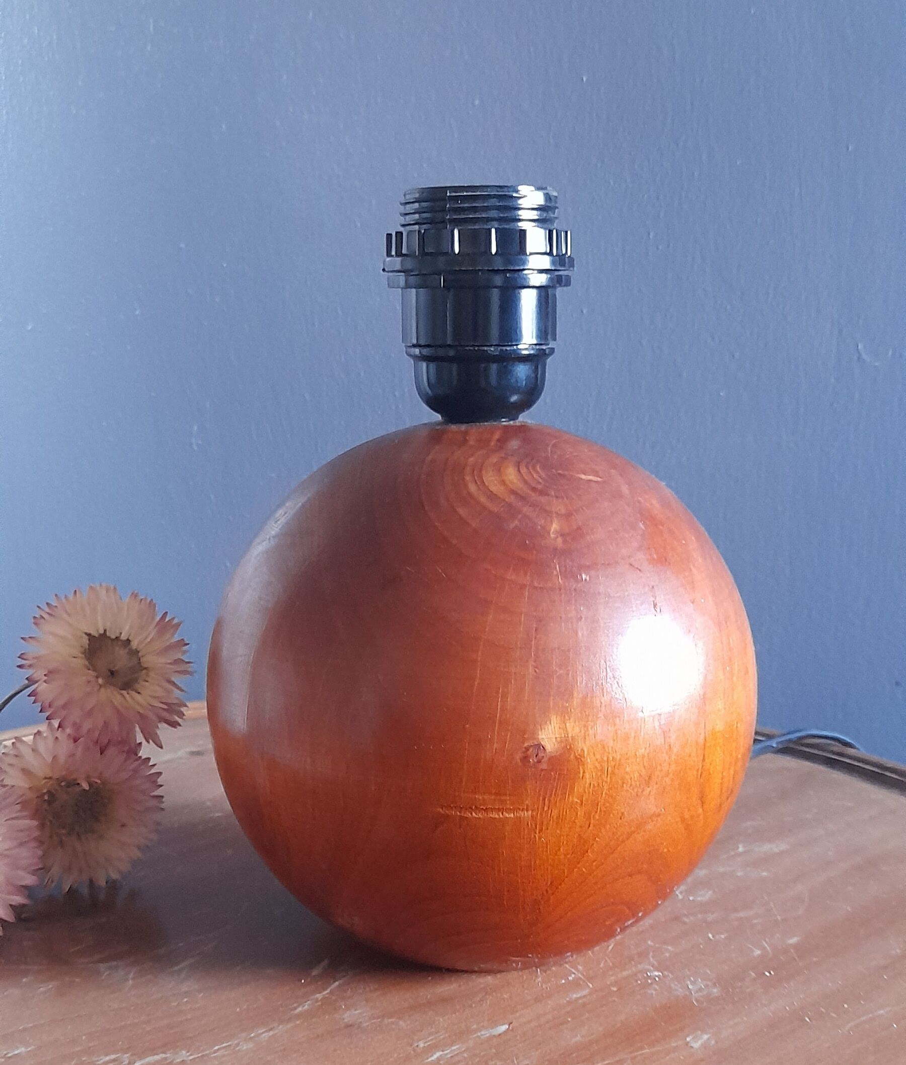 Ball / round solid wood lamp base - 70s