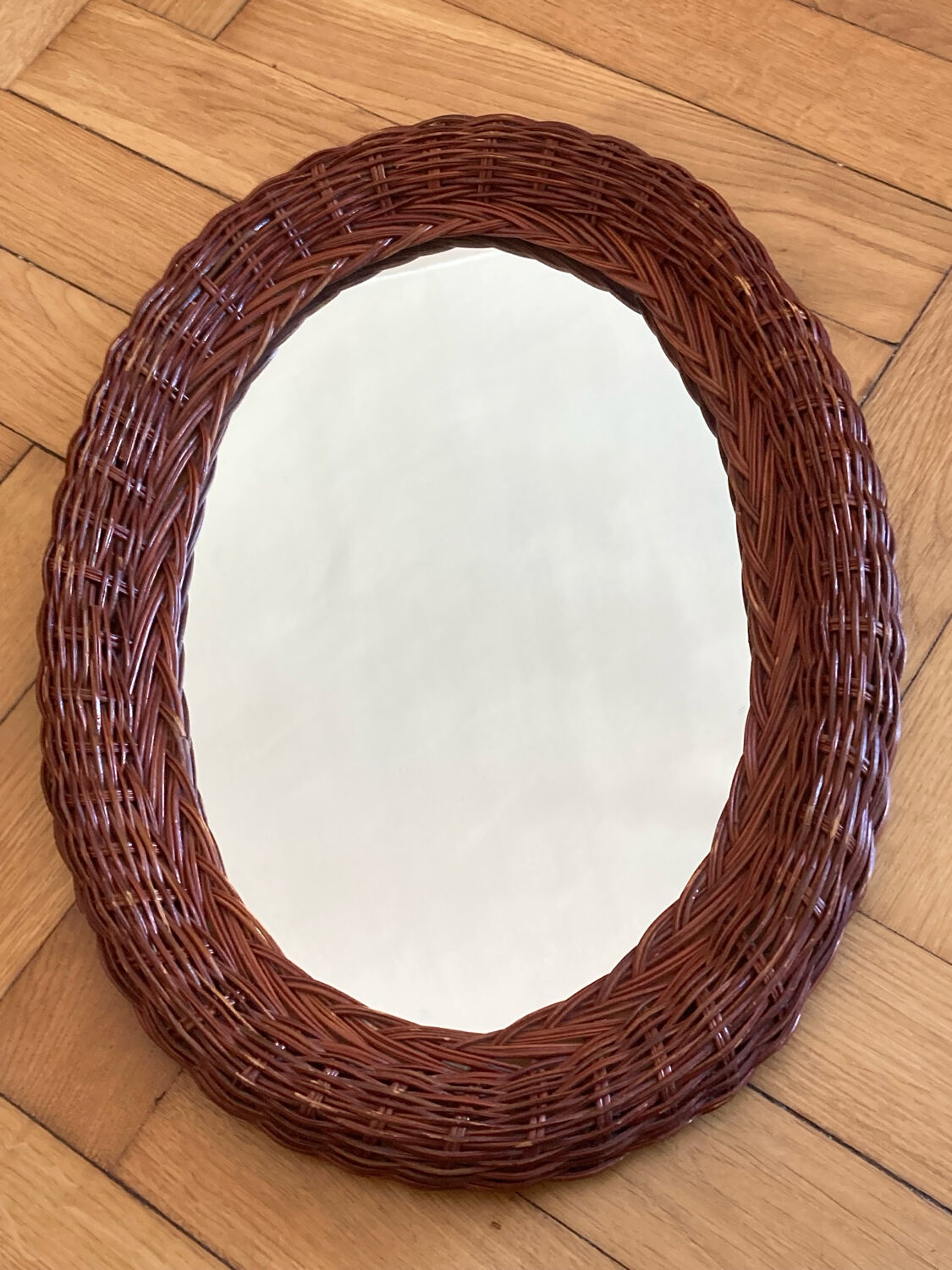 Oval wicker rattan mirror