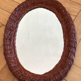 Oval wicker rattan mirror