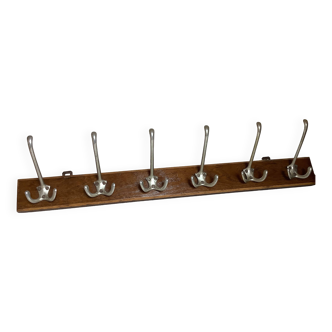Wooden school coat rack with six double hooks