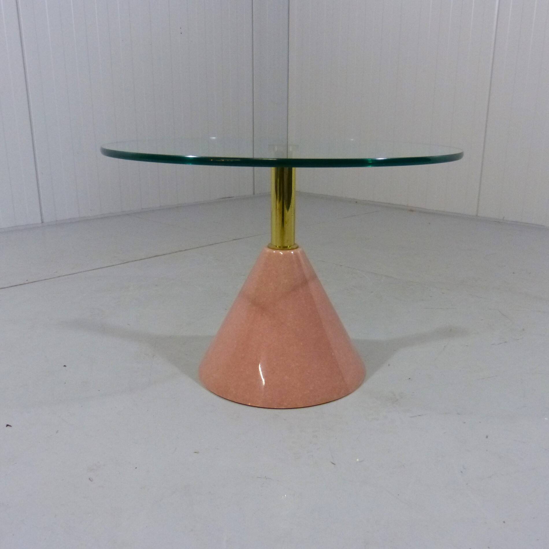 Italian Memphis style pink natural stone & glass side table 1980’s