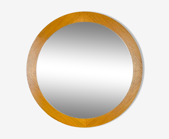 Miroir scandinave rond teck 47 cm années 60