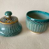 Small butter pot Jobbana Morocco Fez 19th century with centipede and geometric decorations