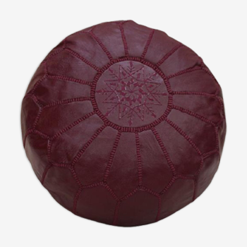 Pouf marocain en cuir bourgonne