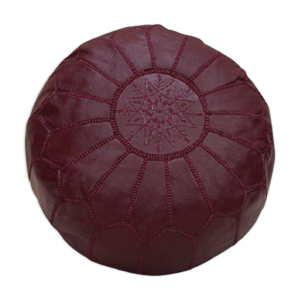 Pouf marocain en cuir bourgonne