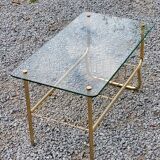 Coffee table from the 60s top glass base metal gilded