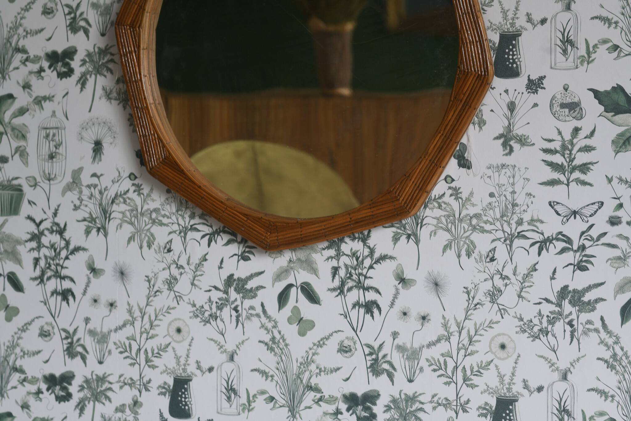 Octagon Shape Framed Pencil Reed Wall Mirror