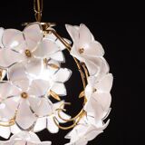 Set of 2 Murano Spherical Chandelier Full of White Flowers, 1980s
