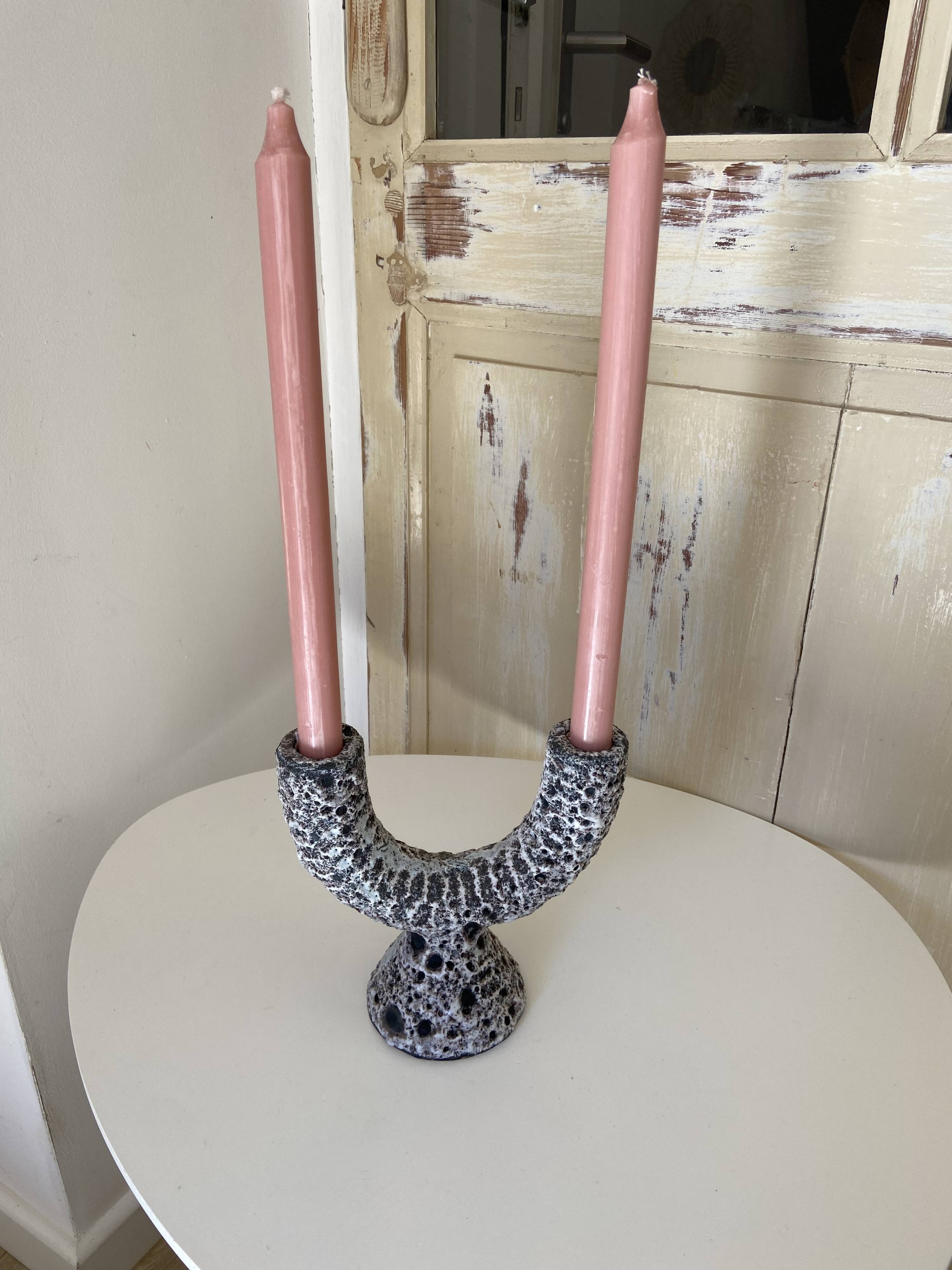 Candelabra candlestick candlestick 2 candles in fat lava style ceramic