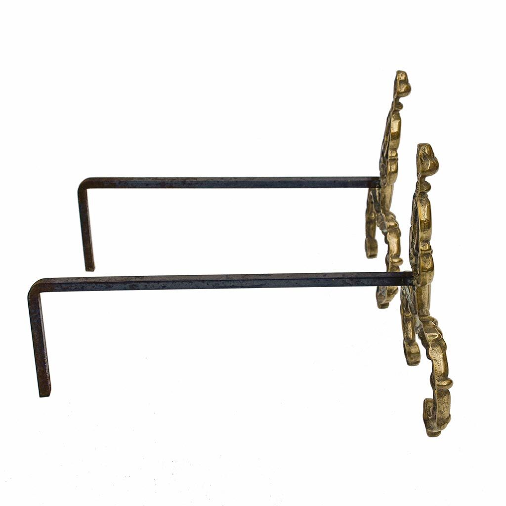 Pair of gilded bronze chenets Louis XV antique fireplace accessory