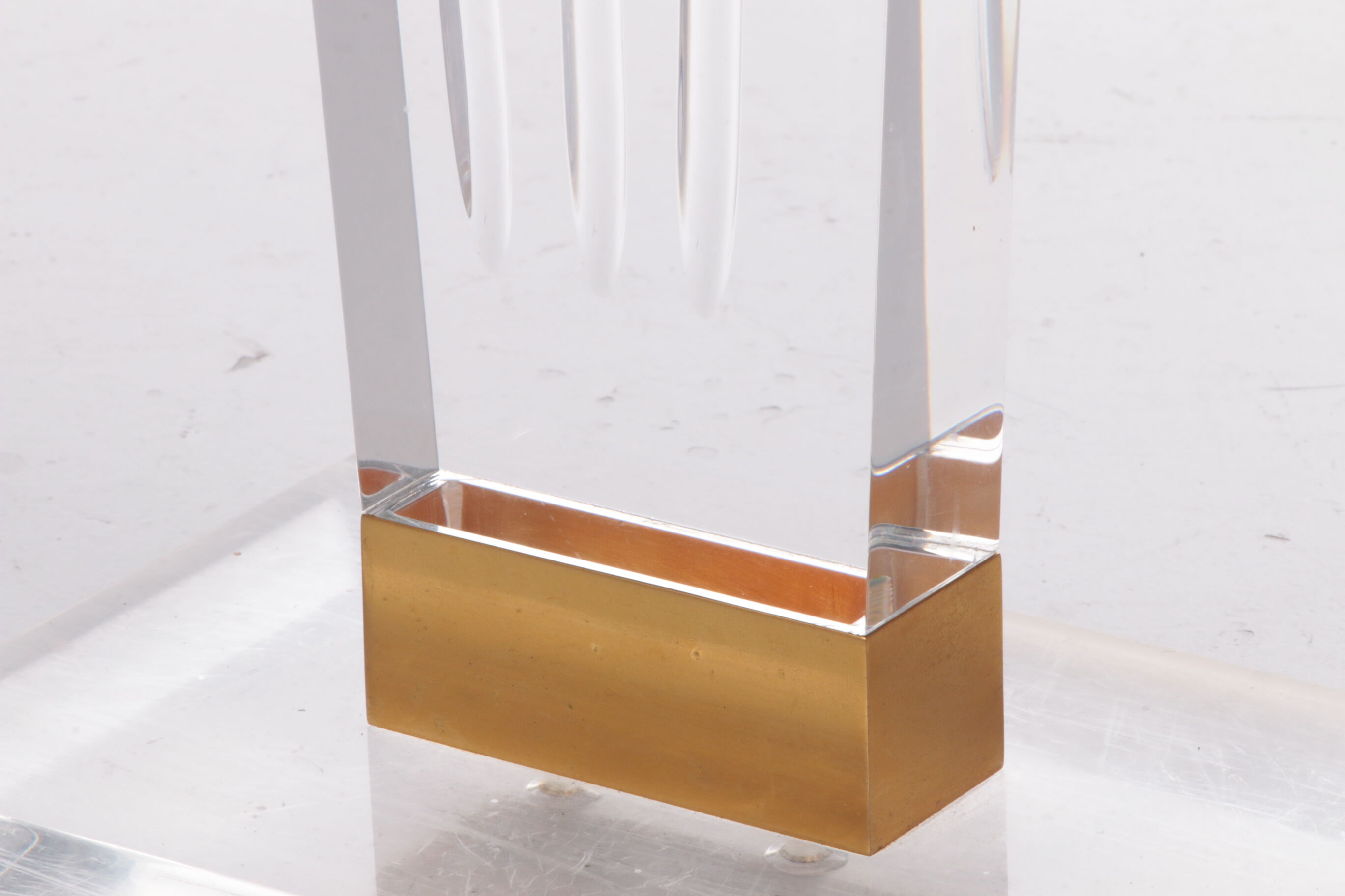 Vintage Plexiglas Stand or console with brass Lady, 1970 Italy