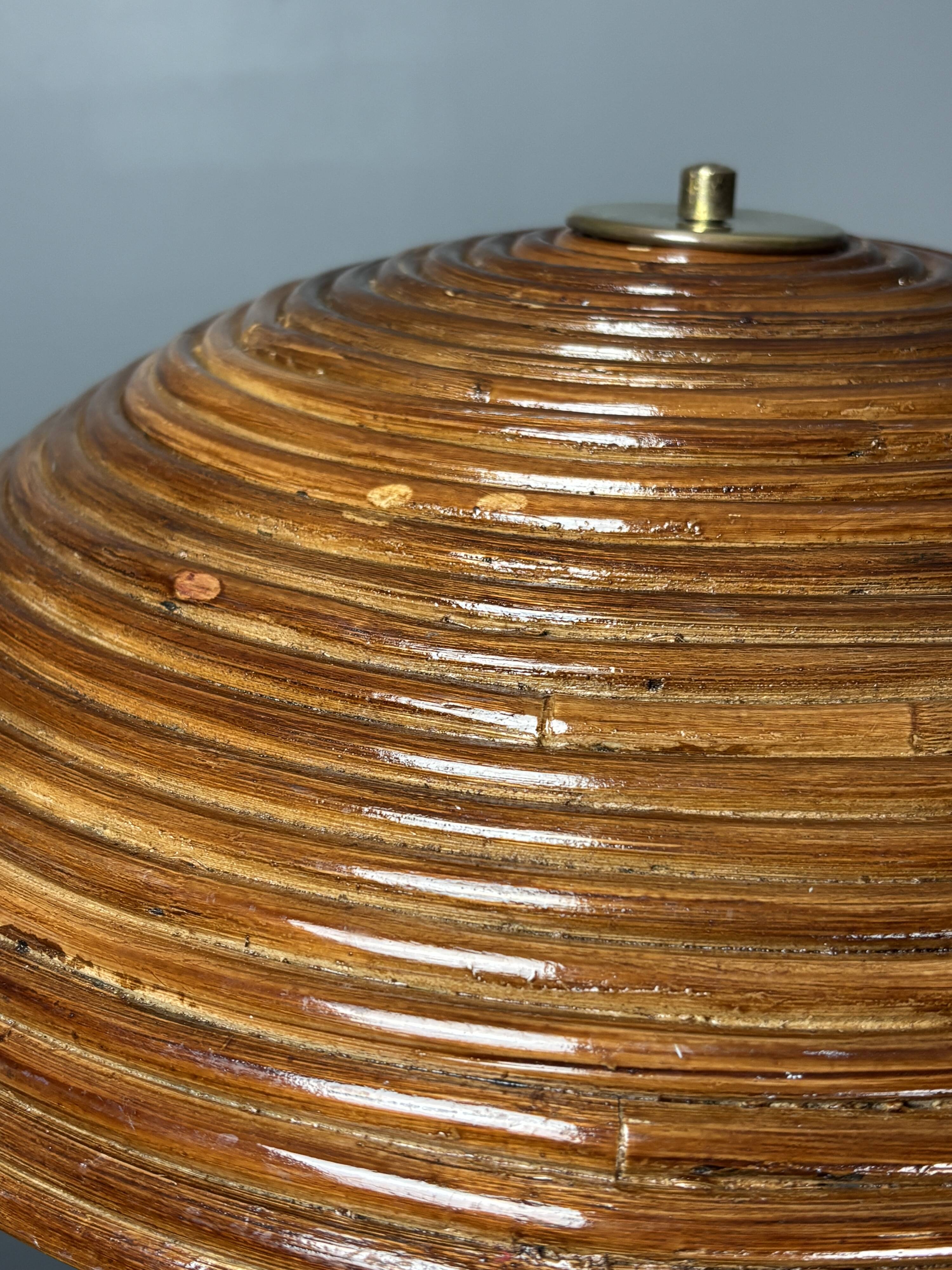 Midcentury pencil reed rattan bamboo and brass table lamp, 1960s