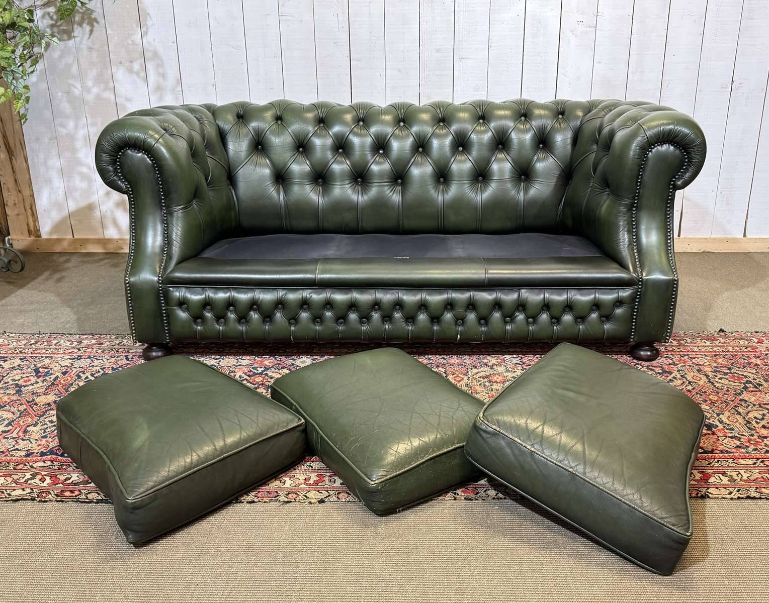 1970s leather Chesterfield three-seater sofa