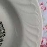 Large dish creux in faïence ancient motifs mill seaboard vintage sails