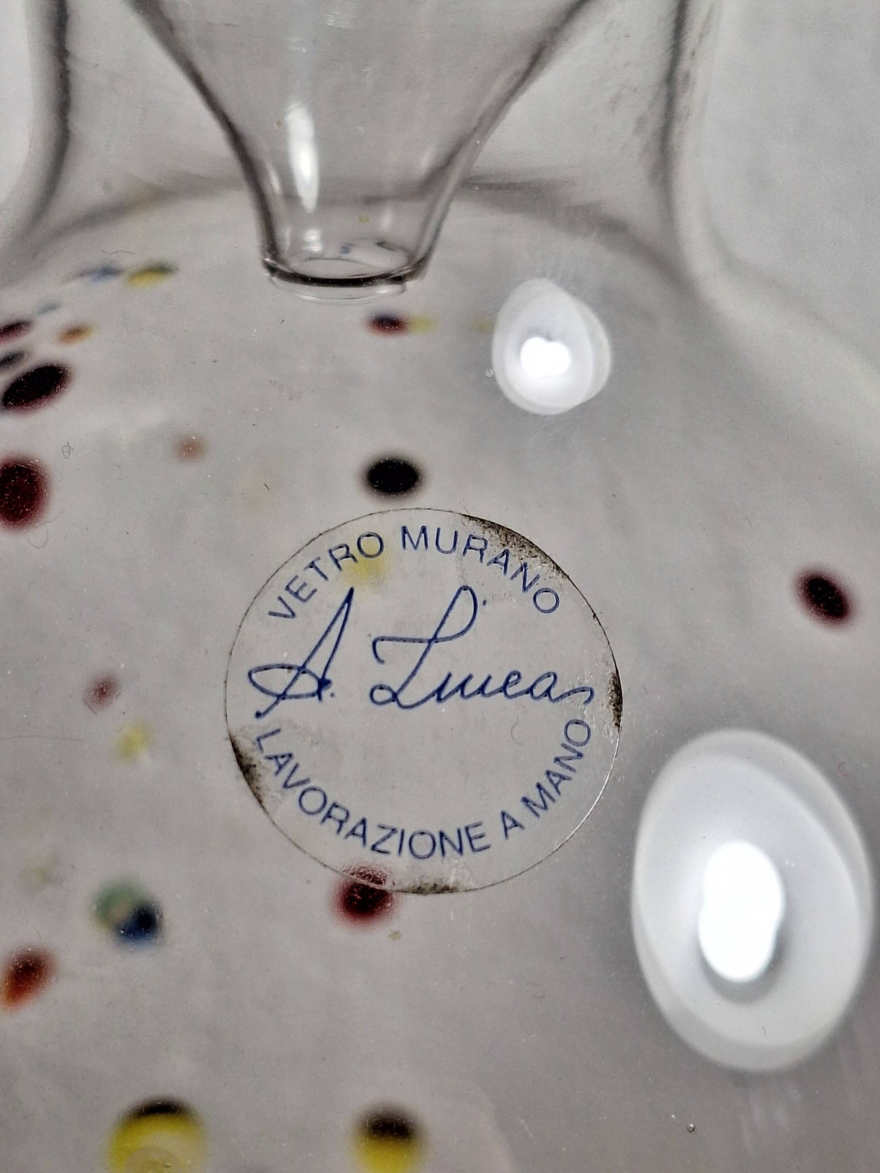 . Murano Glass Decanter with Two Glasses – Handblown Multicolor Millefiori