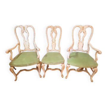 Set of 2 armchairs and 1 baroque style chair