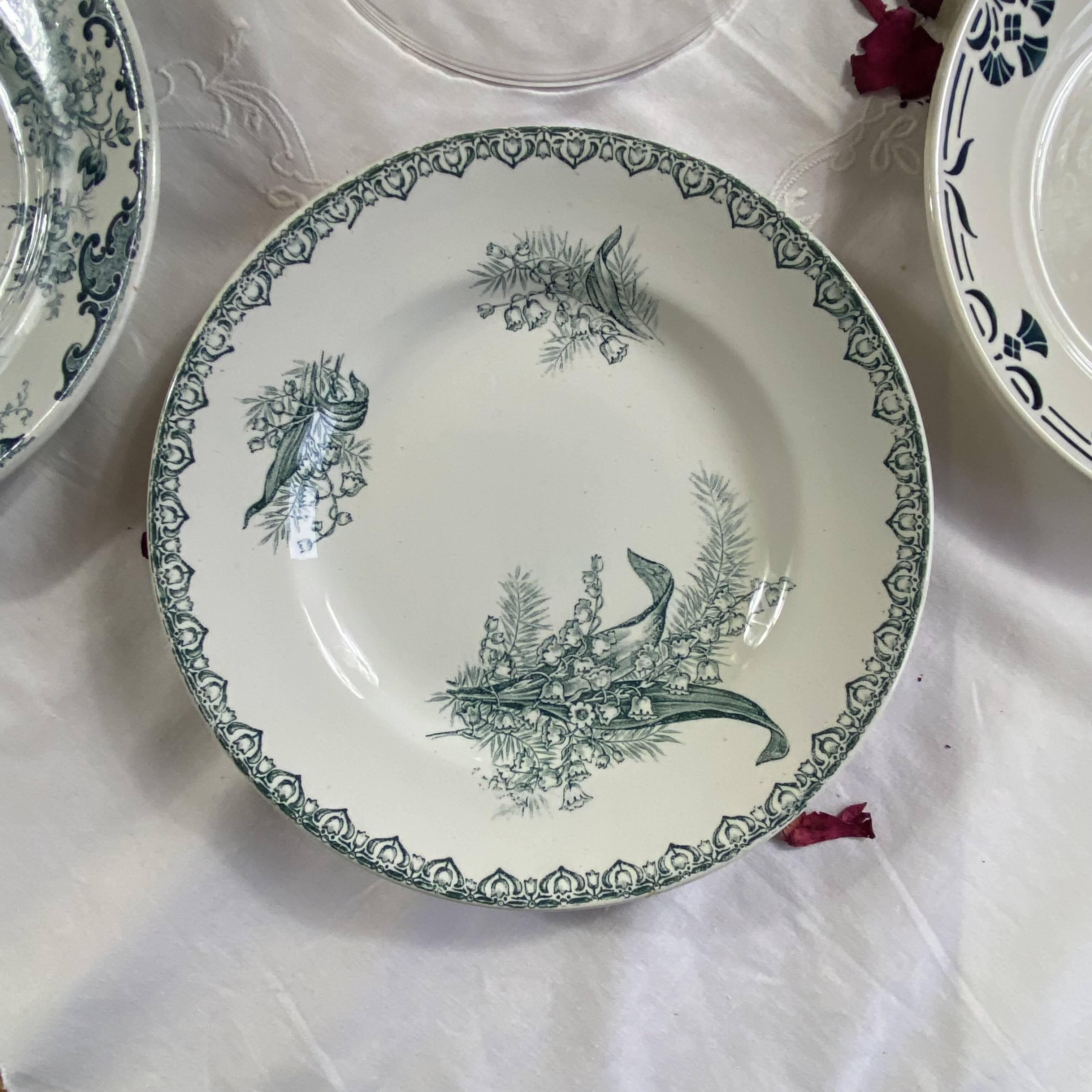 Set of 6 mismatched antique earthenware dinner plates