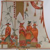 France 1970s - Vintage lamp with a chrome base and shade featuring Asian decor.