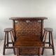 Rustic Carved Wooden Bar with Stools and Wine Chest, 20th Century