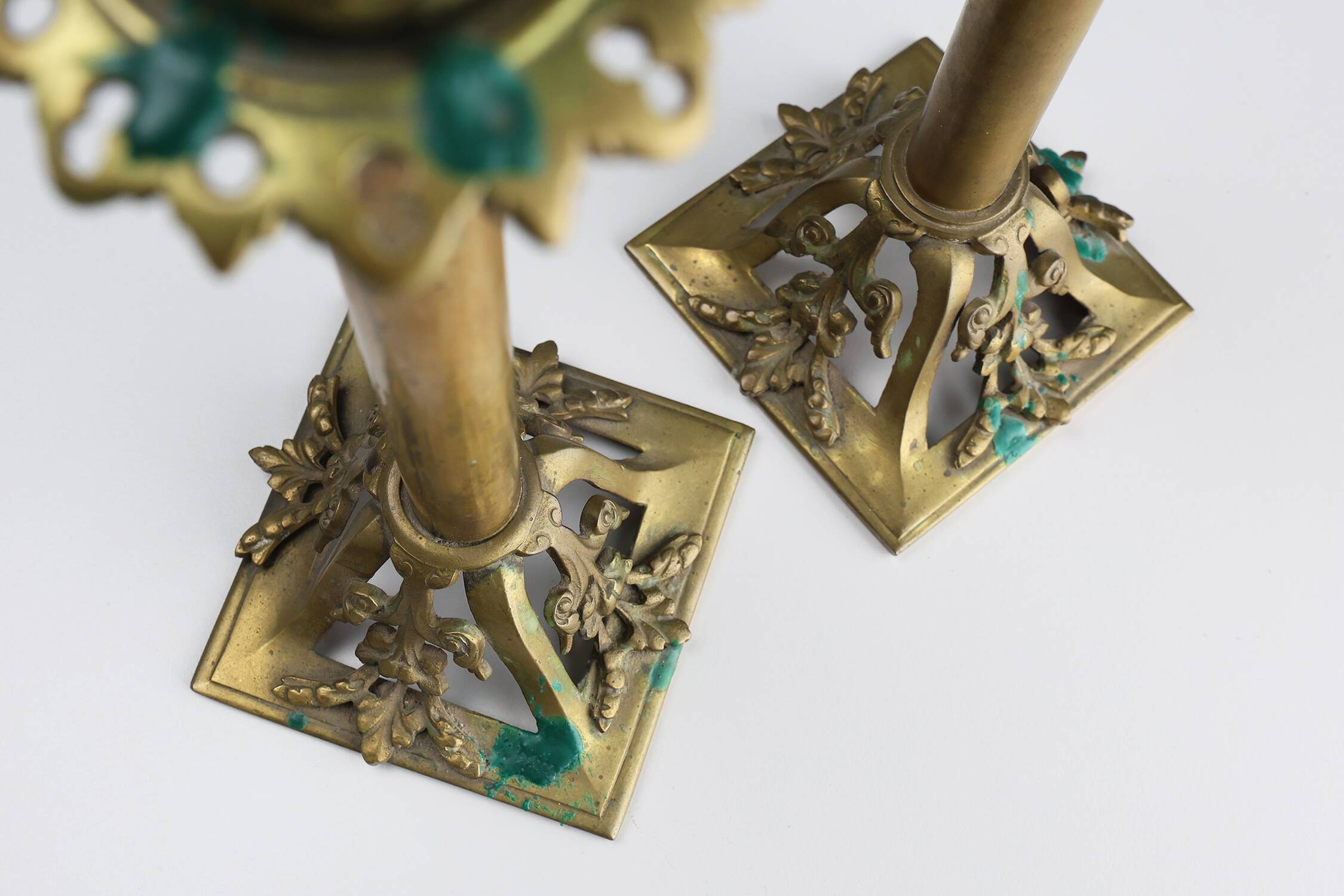 Pair of Antique French copper candlesticks in Baroque style, 1900s