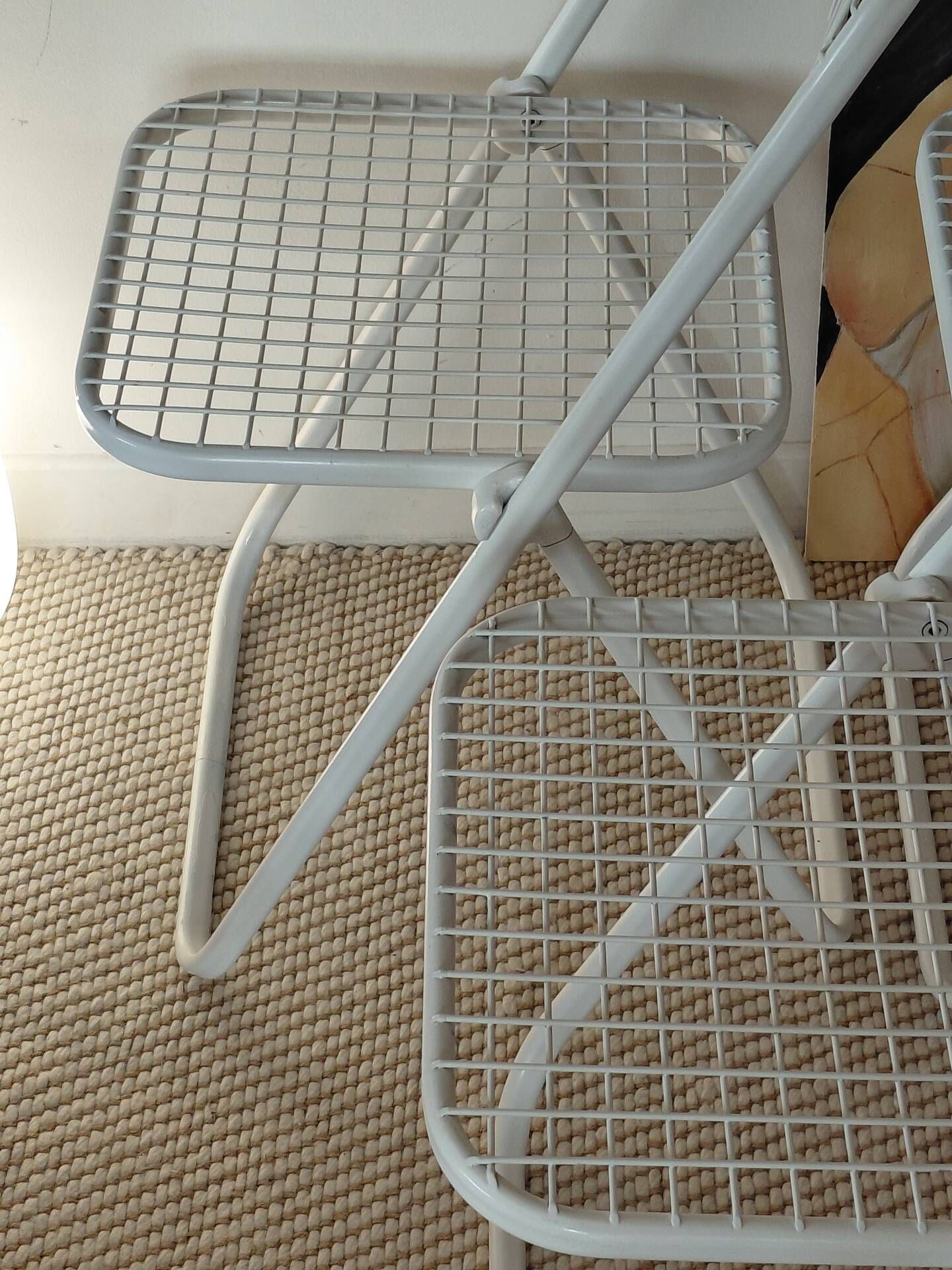 Set of 3 vintage white lacquered metal folding chairs Talin (Italy 70s)