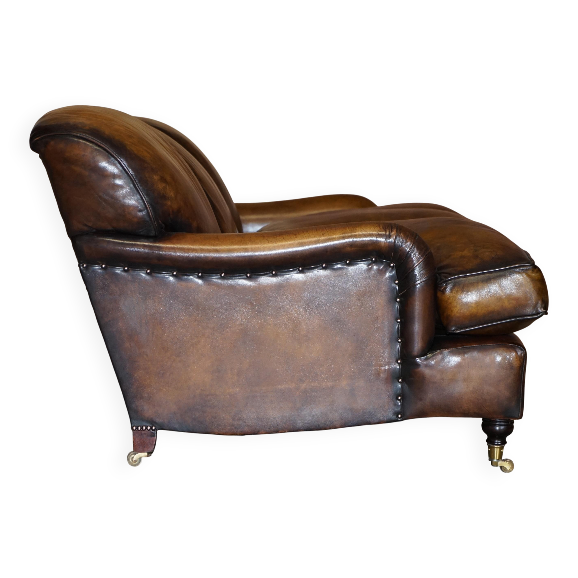 Howard & Son leather canapé, restored vintage, 3-seater