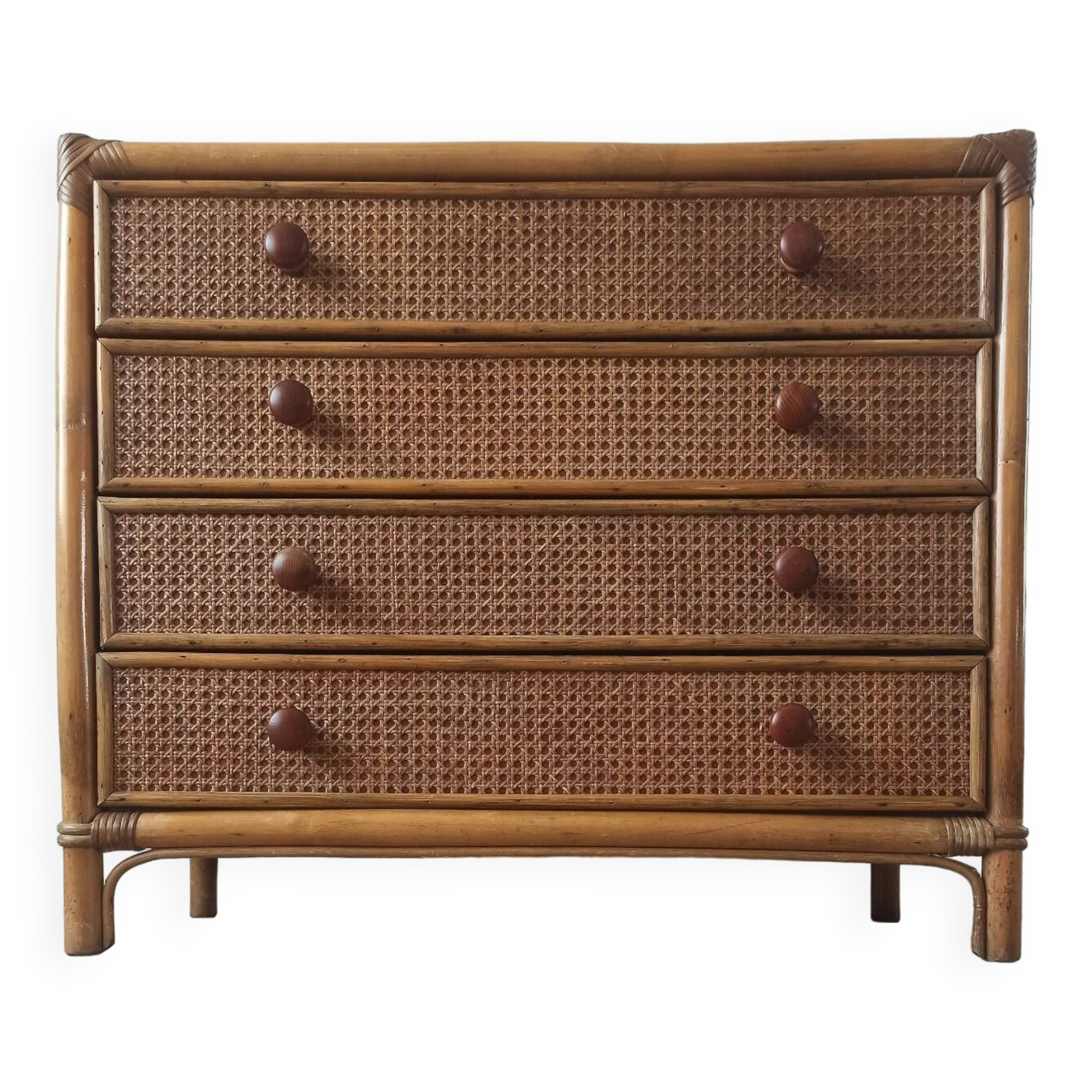 Bamboo and rattan chest of drawers, 70's