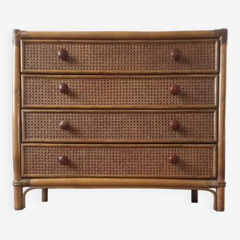 Bamboo and rattan chest of drawers, 70's