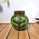 Vintage artisanal flowery ceramic pitcher vase