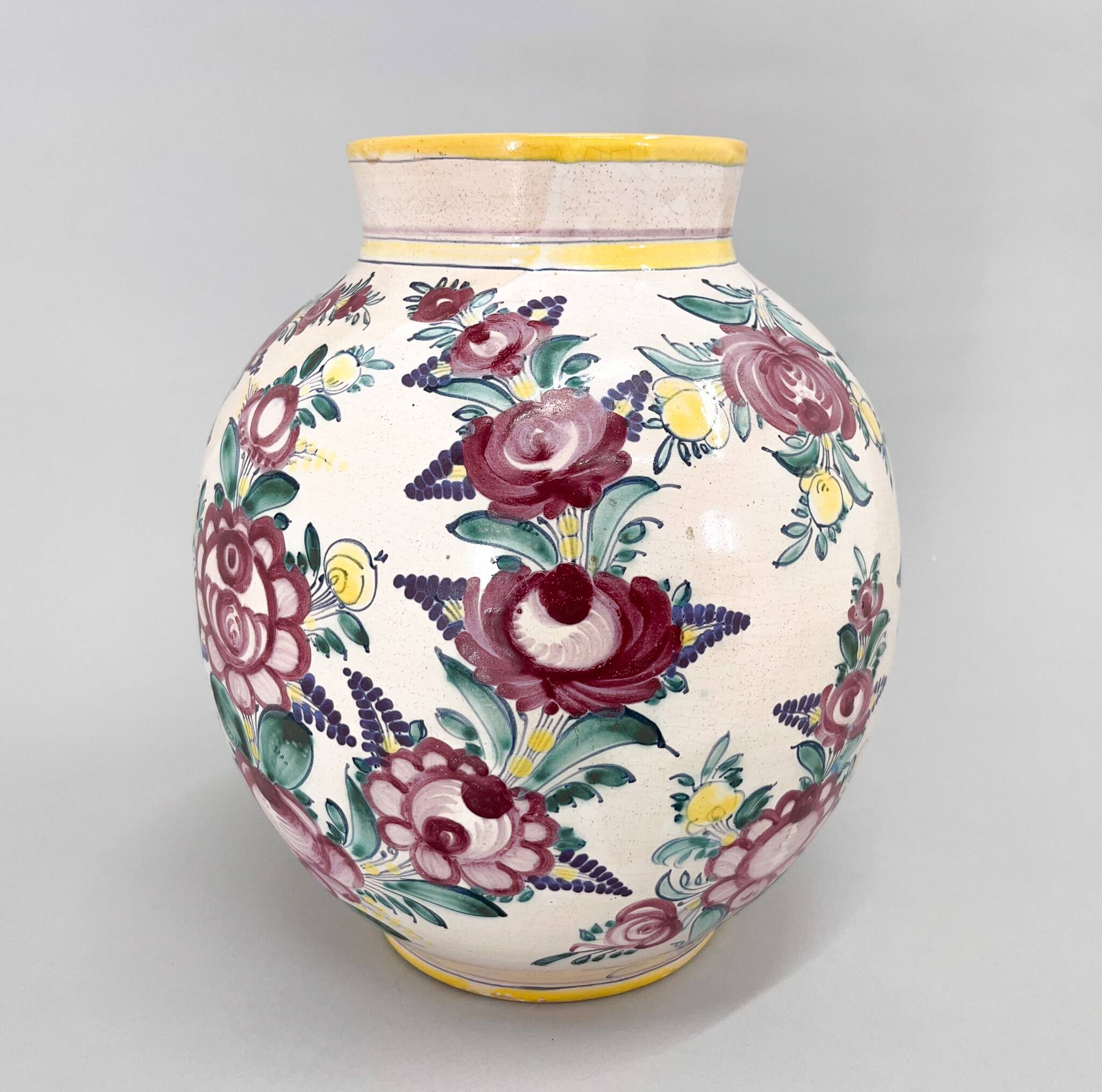 1950s Large Hand Painted Tupesy Ceramic Vase