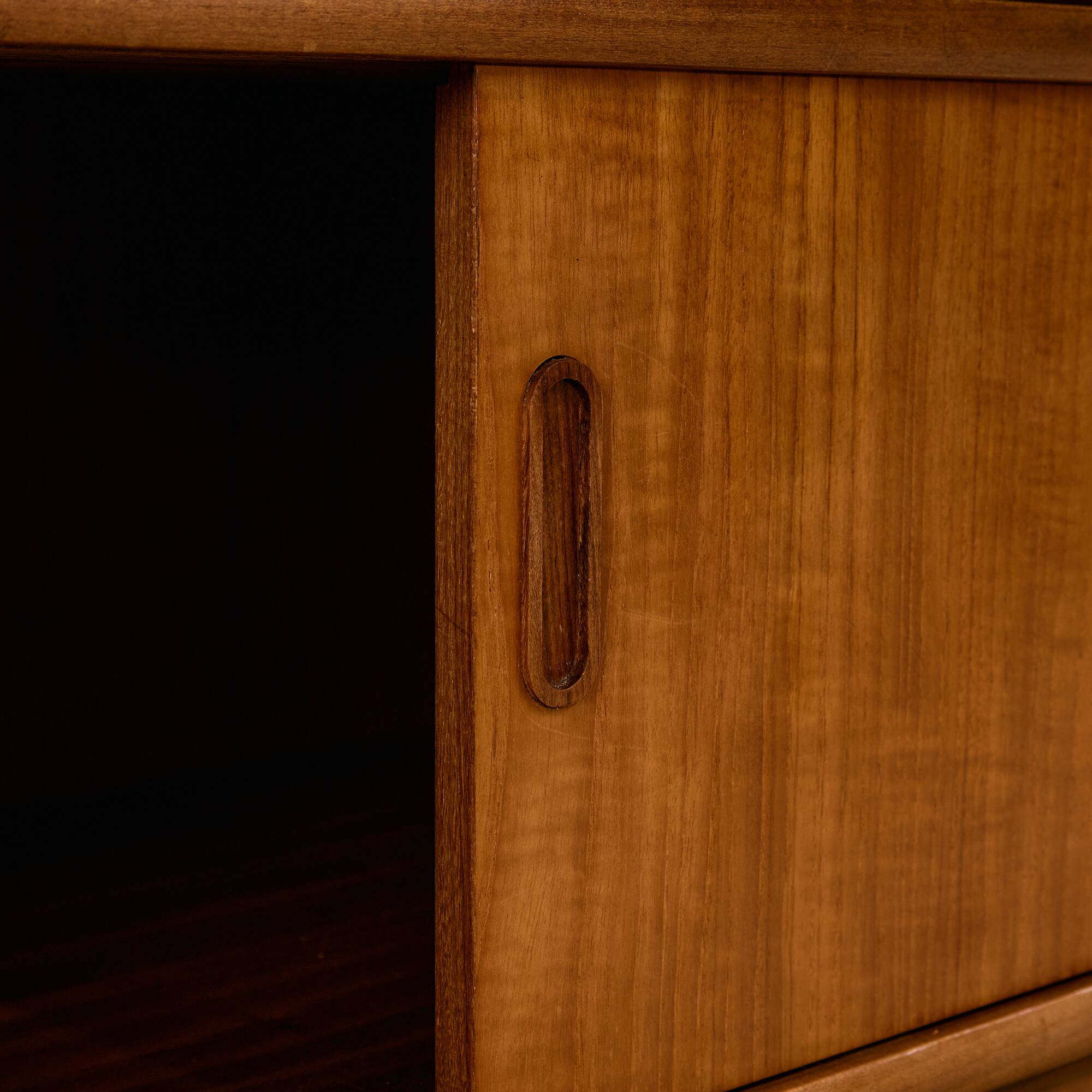 Mid-Century Teak Highboard with Sculpted Legs, Storage and Glass Shelf, 1960s