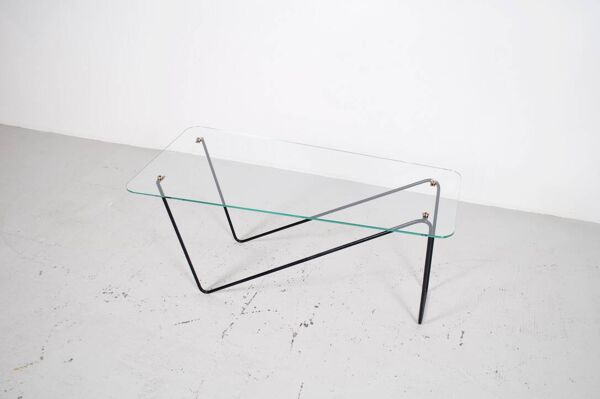 Table basse verre et acier années 50' forme libre