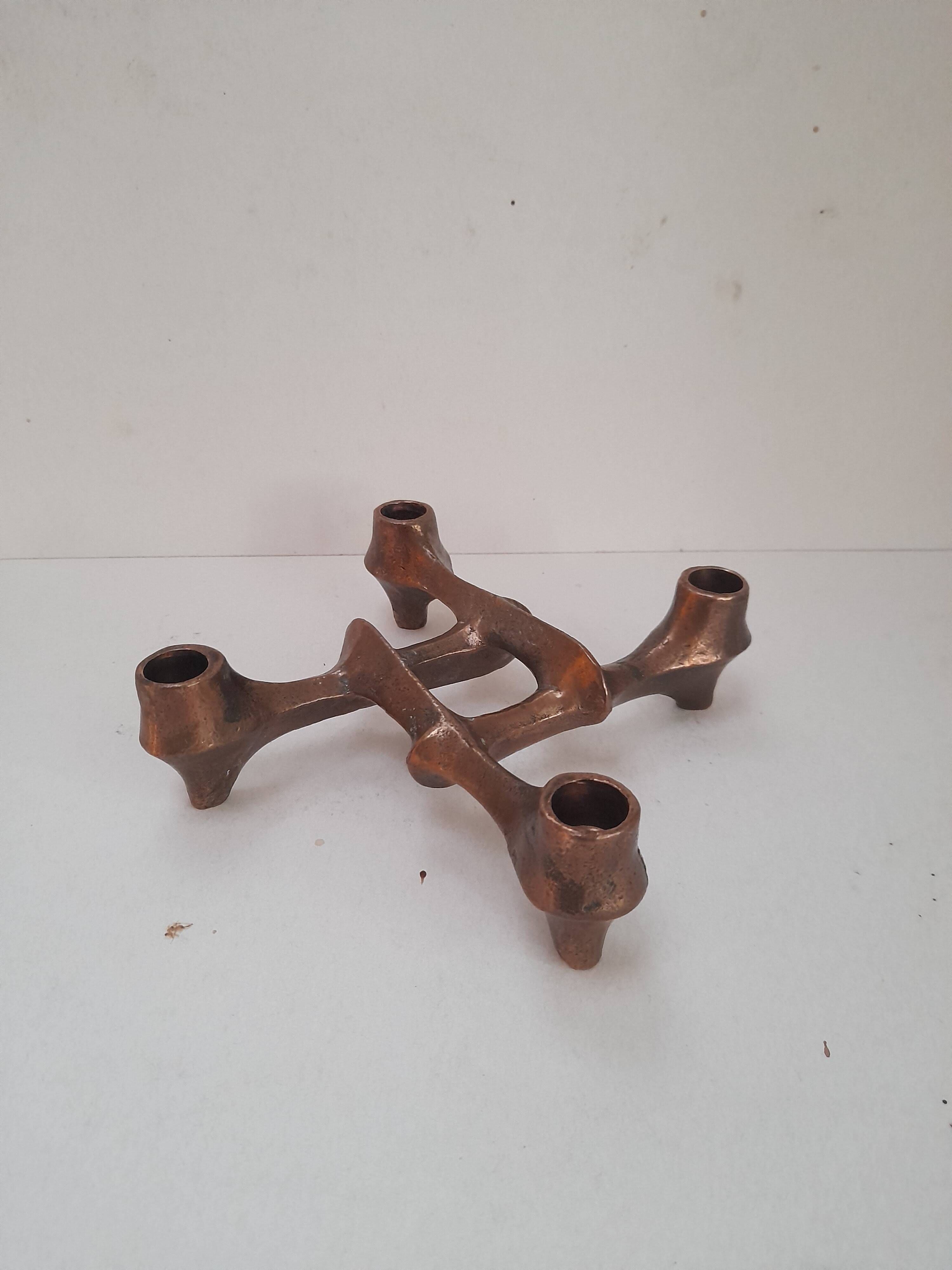 Brutalist bronze candlestick