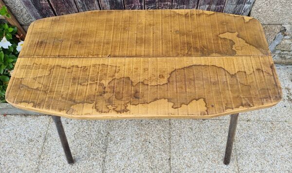 Console, table, bois brut, métal, vintage