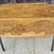 Console, table, bois brut, métal, vintage