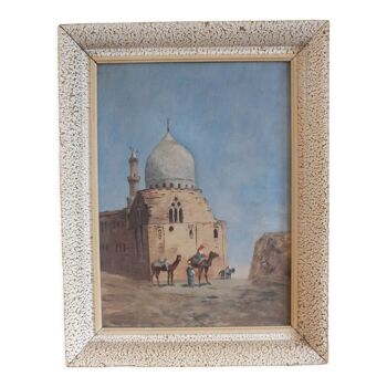 Peinture tableau orientaliste, mosquée non signée
