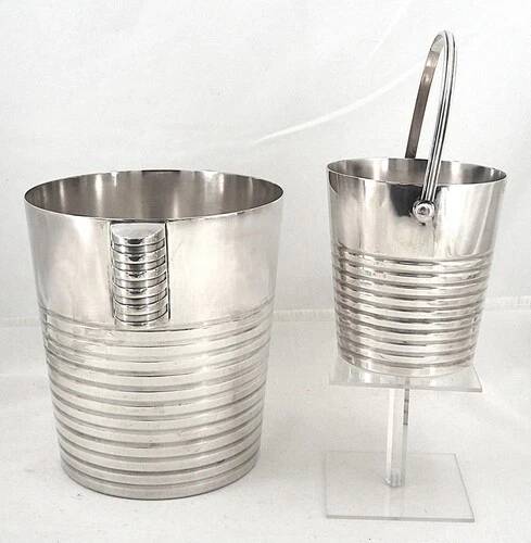 Champagne bucket and ice bucket, Luc Lanel for Christofle model Ondulation.