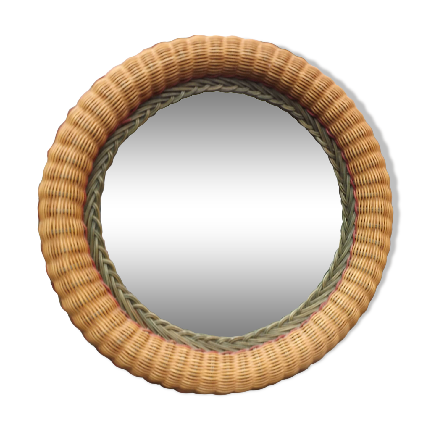 Vintage 70's circular wicker mirror