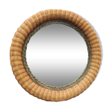 Vintage 70's circular wicker mirror