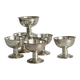 6 dessert bowls on a shiny metal stand.