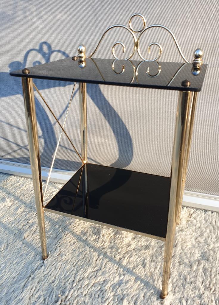 Vintage 70s gold and black opaline serving trolley