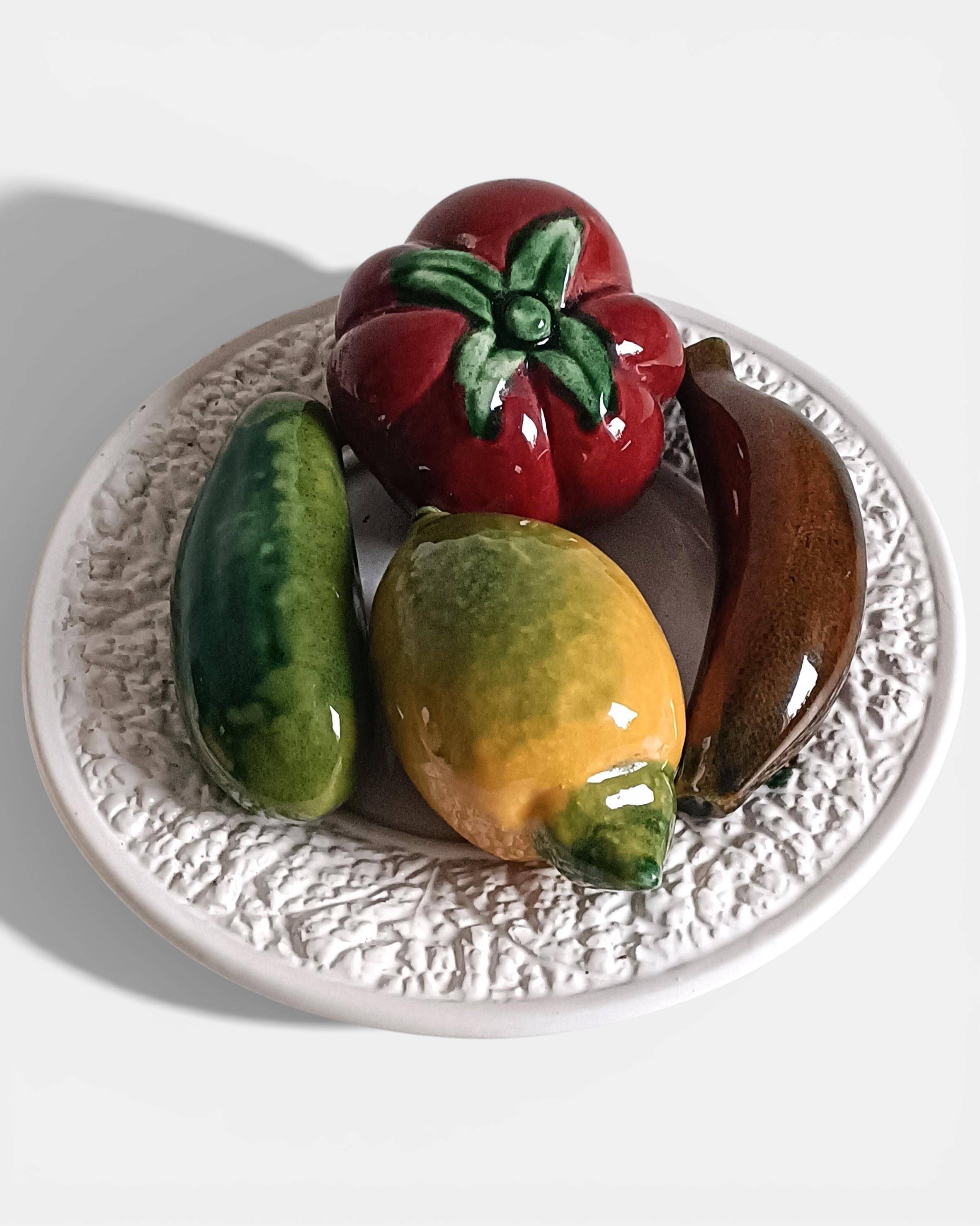 Mid-Century Handcrafted Portuguese Majolica Trompe l'Oeil Fruit Plates